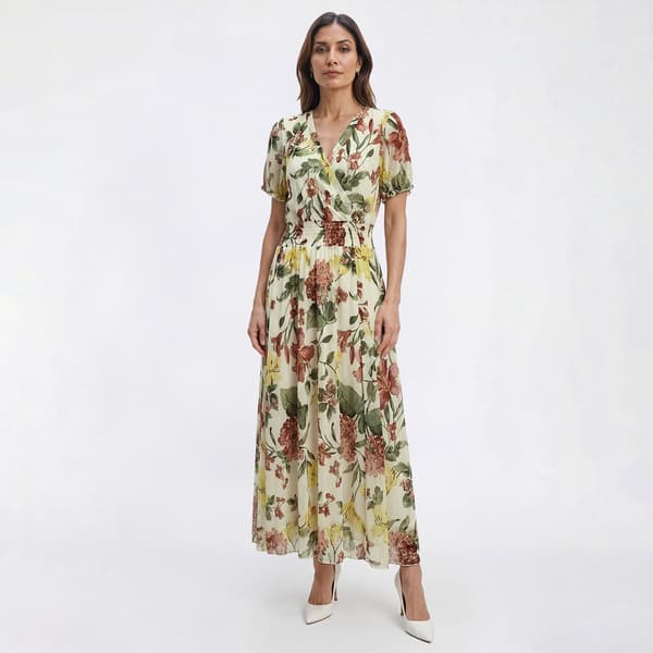 Womens Vivid Aura Short Sleeve Floral Mesh Midi Dress