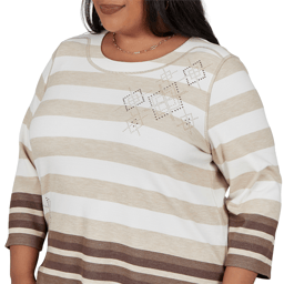 Plus Size Alfred Dunner Luxe Be A Lady 3/4 Sleeve Stripe Blouse