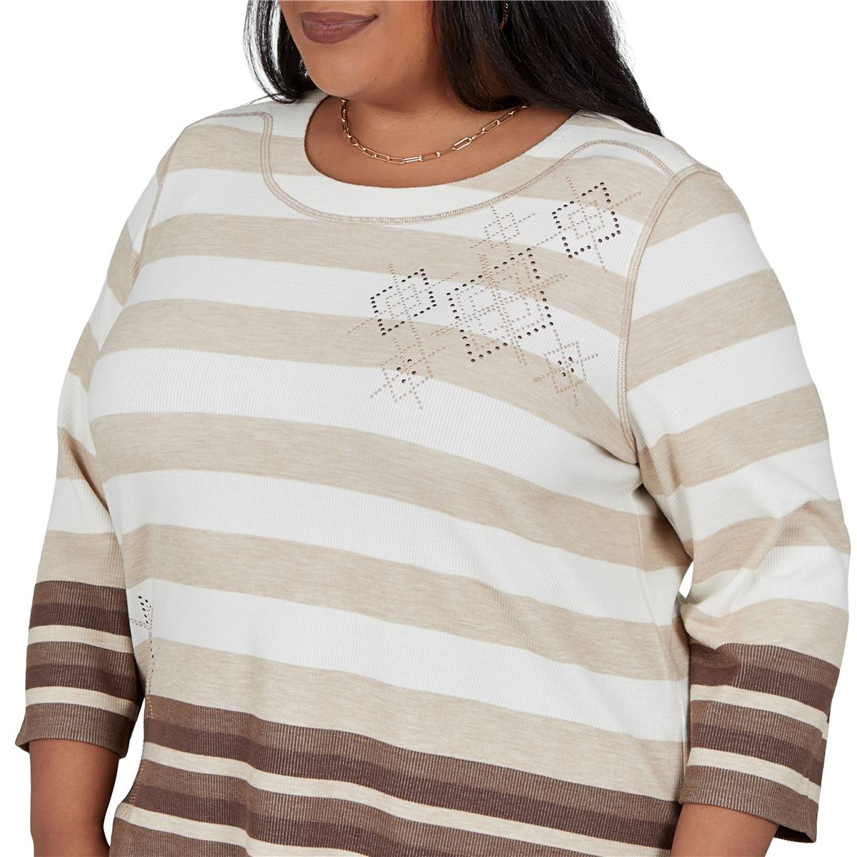 Plus Size Alfred Dunner Luxe Be A Lady 3/4 Sleeve Stripe Blouse