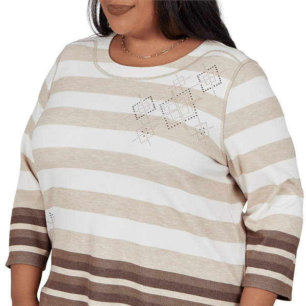 Plus Size Alfred Dunner Luxe Be A Lady 3/4 Sleeve Stripe Blouse