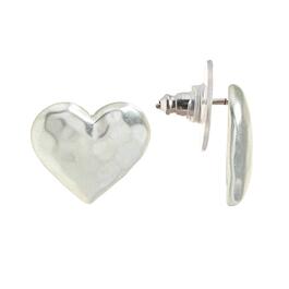 Bella Uno Worn Silver-Tone Heart Post Earrings