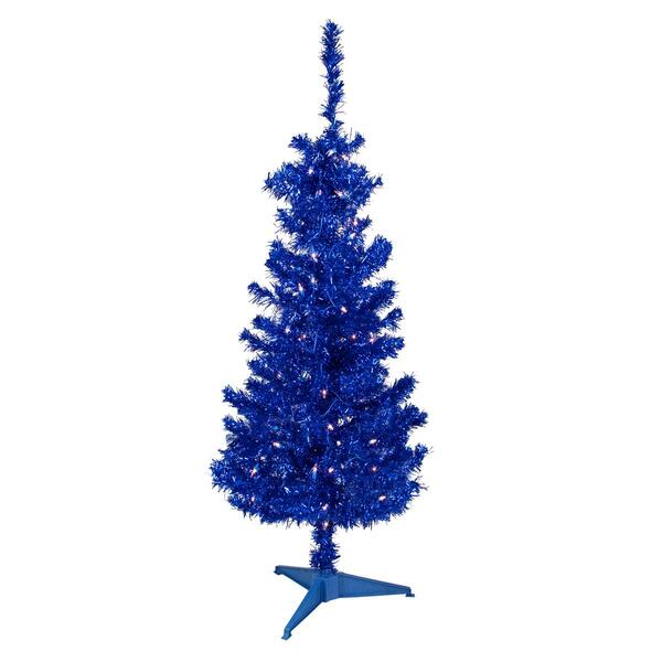 4'' Pre-Lit Blue Artificial Tinsel Christmas Tree  Clear Lights - image 