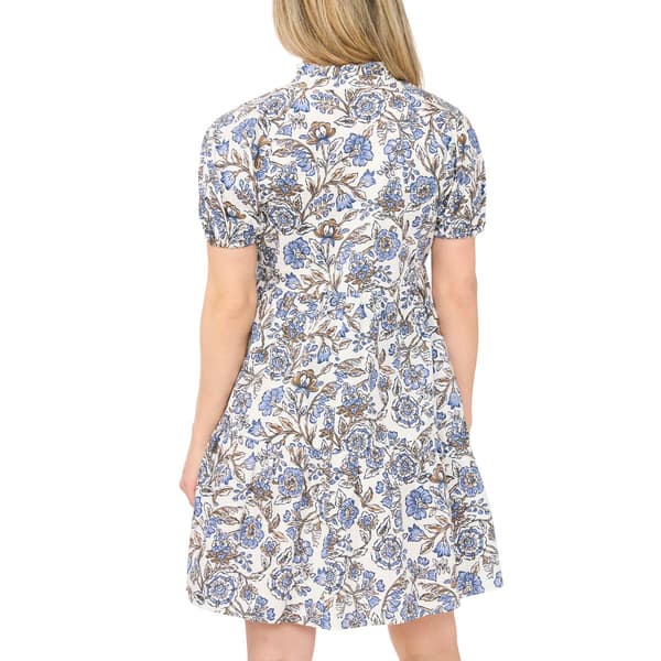 Petite MSK Short Puff Sleeve Floral Poplin Babydoll A-Line Dress
