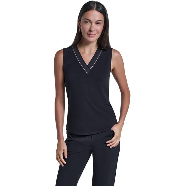 Womens Calvin Klein Sleeveless Rhinestone Trim V Neck Top - image 