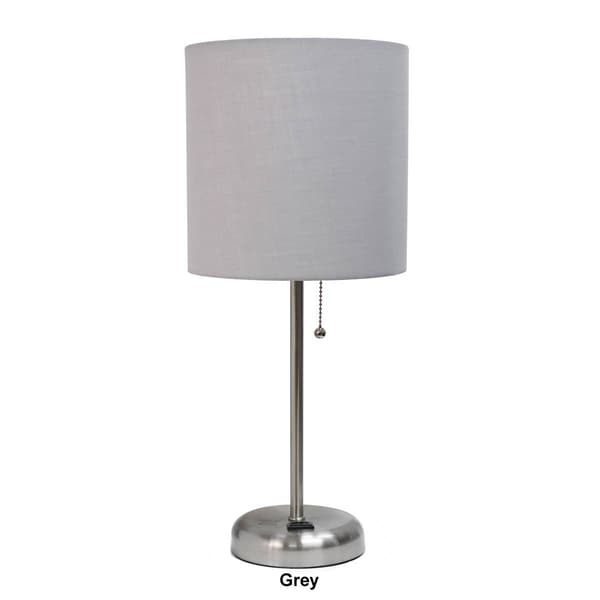 LimeLights White Stick Lamp w/Charging Outlet & Fabric Shade