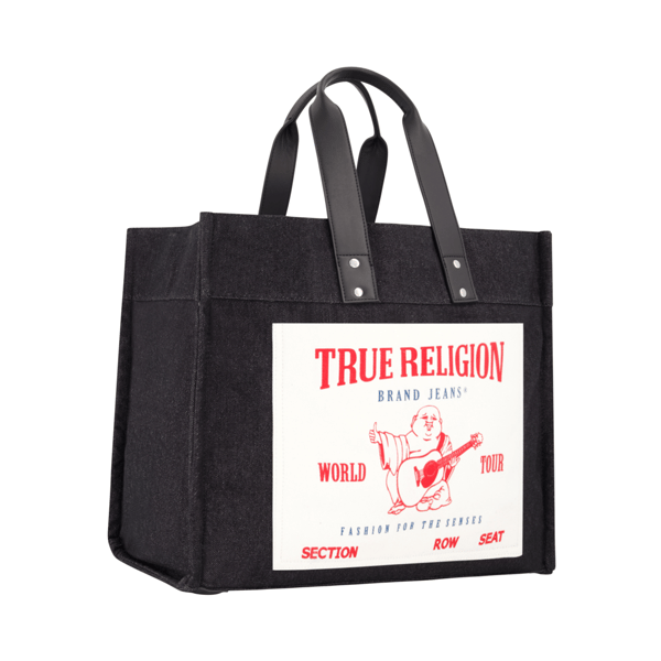 True Religion Large Washed Black Denim Tote Bag - image 