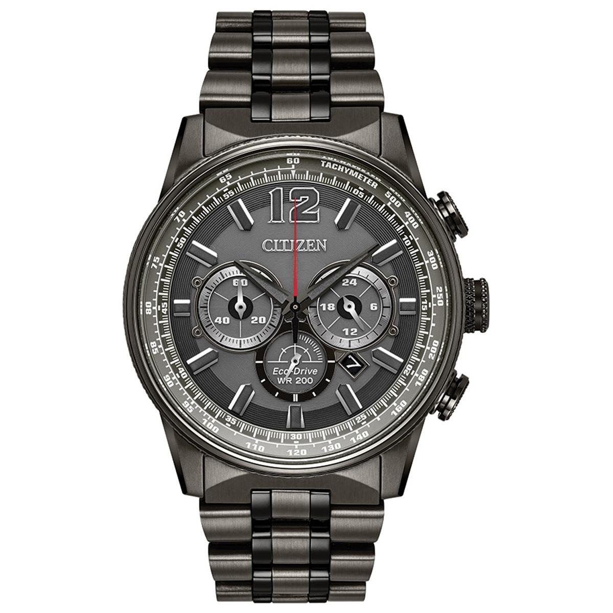 Mens Citizen® Eco-Drive Nighthawk Grey Chrono Watch -...