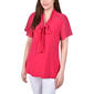 Petites NY Collection Short Sleeve Tie Front Knit Blouse - image 1