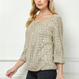 Womens Sara Michelle 3/4 Sleeve Bubble Hem Sequin Blouse