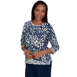 Womens Alfred Dunner Good To Go 3/4 Sleeve Abstract Blouse