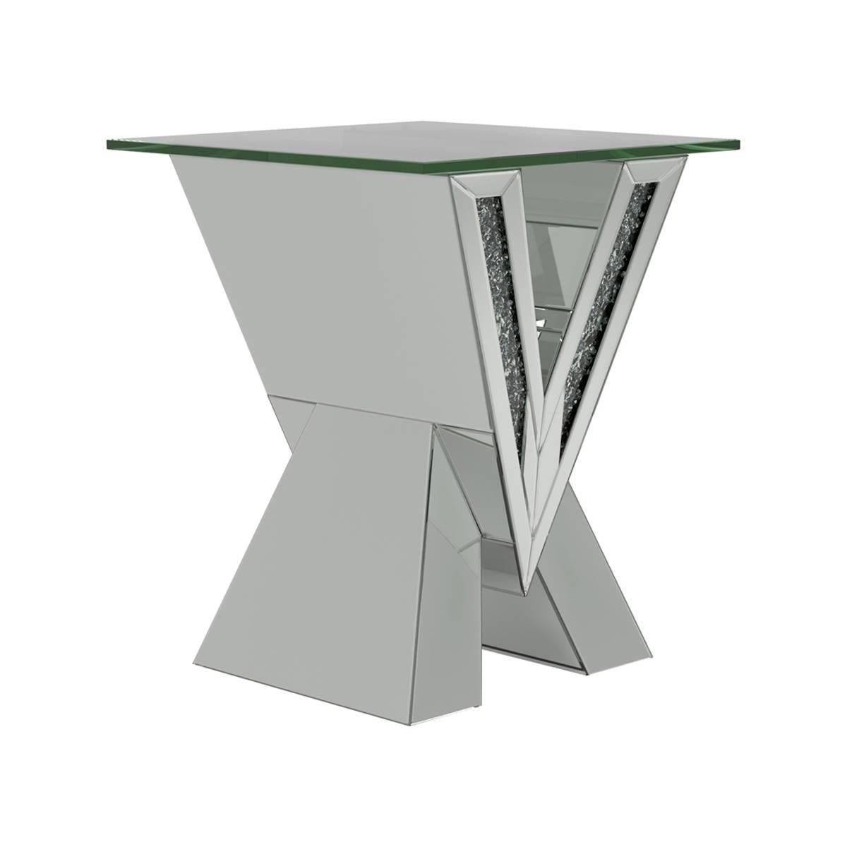 Coaster Caldwell V-shaped End Table with Glass Top - Silver