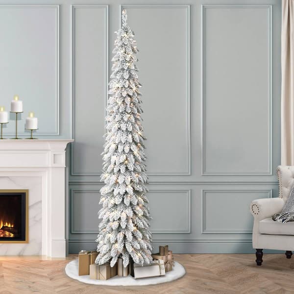 Puleo International 7ft. Pre-Lit Flocked Alpine Christmas Tree