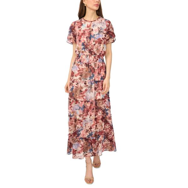Womens MSK Short Sleeve Print Keyhole Neck Chiffon Maxi - image 