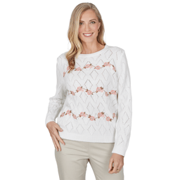 Womens Alfred Dunner Sunset Ridge Floral Pointelle Sweater