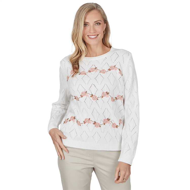 Womens Alfred Dunner Sunset Ridge Floral Pointelle Sweater