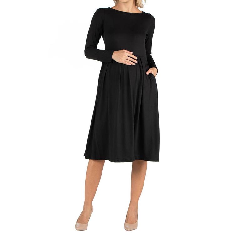Plus Size 24/7 Comfort Apparel Fit & Flare Maternity Midi Dress