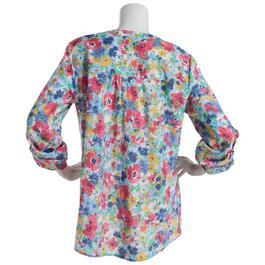 Womens Notations 3/4 Sleeve Floral Pleat Henley Blouse