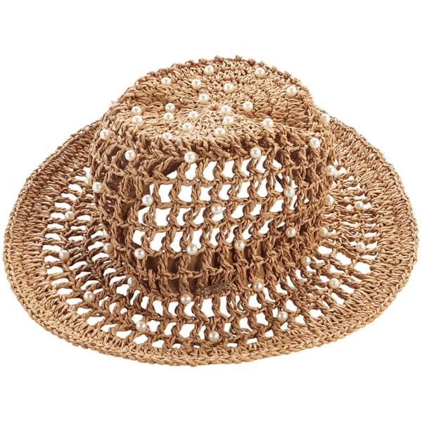 Womens Steve Madden Pearl Shine Straw Bucket Hat