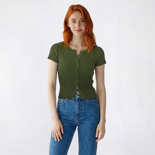 Juniors No Comment Short Sleeve Ribbed Sweater