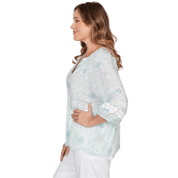 Plus Size Ruby Rd. Renaissance Romance 3/4 Sleeve Floral Blouse