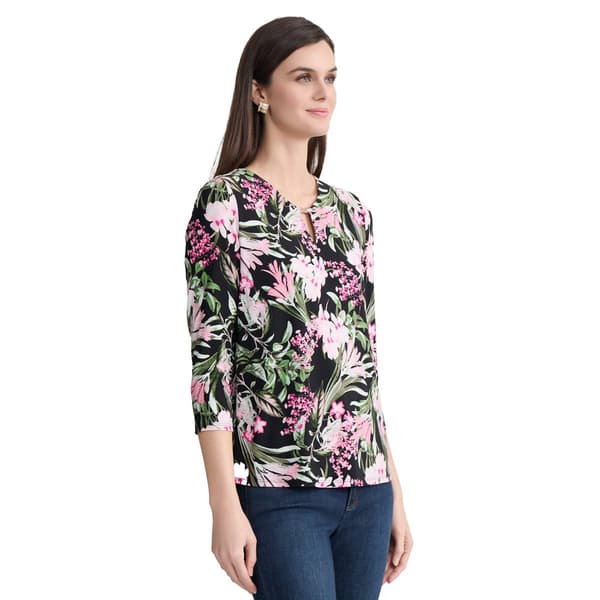 Womens Jones New York 3/4 Sleeve Keyhole Neck Floral Blouse