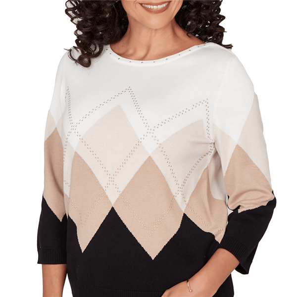 Petite Alfred Dunner Seville Stud Embellishment Argyle Sweater