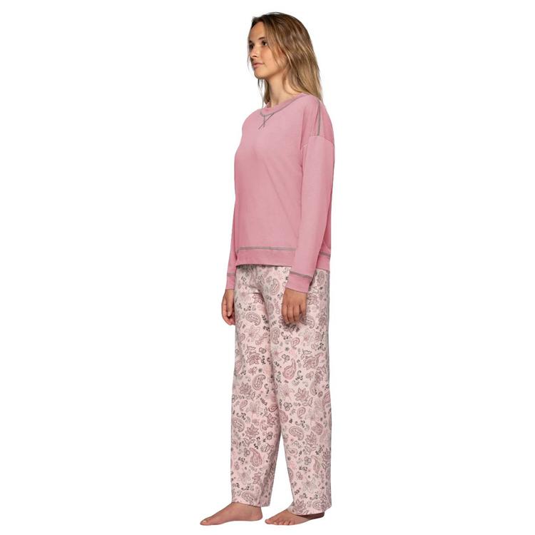 Womens HUE® Long Sleeve Pink Jersey Waffle Pajama Set