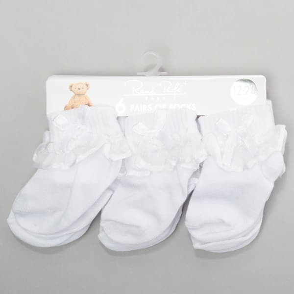 Baby Girl (NB-24M) Rene Rofe(R) 6pk. Solid & Ruffle Bow Socks - image 
