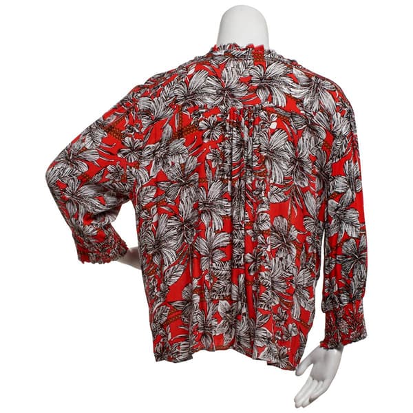 Plus Size NY Collection 3/4 Sleeve Ruffle Neck Crepon Blouse