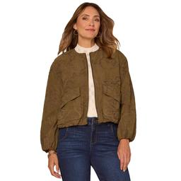 Womens Democracy Cropped Embroidered Bomber Jacket