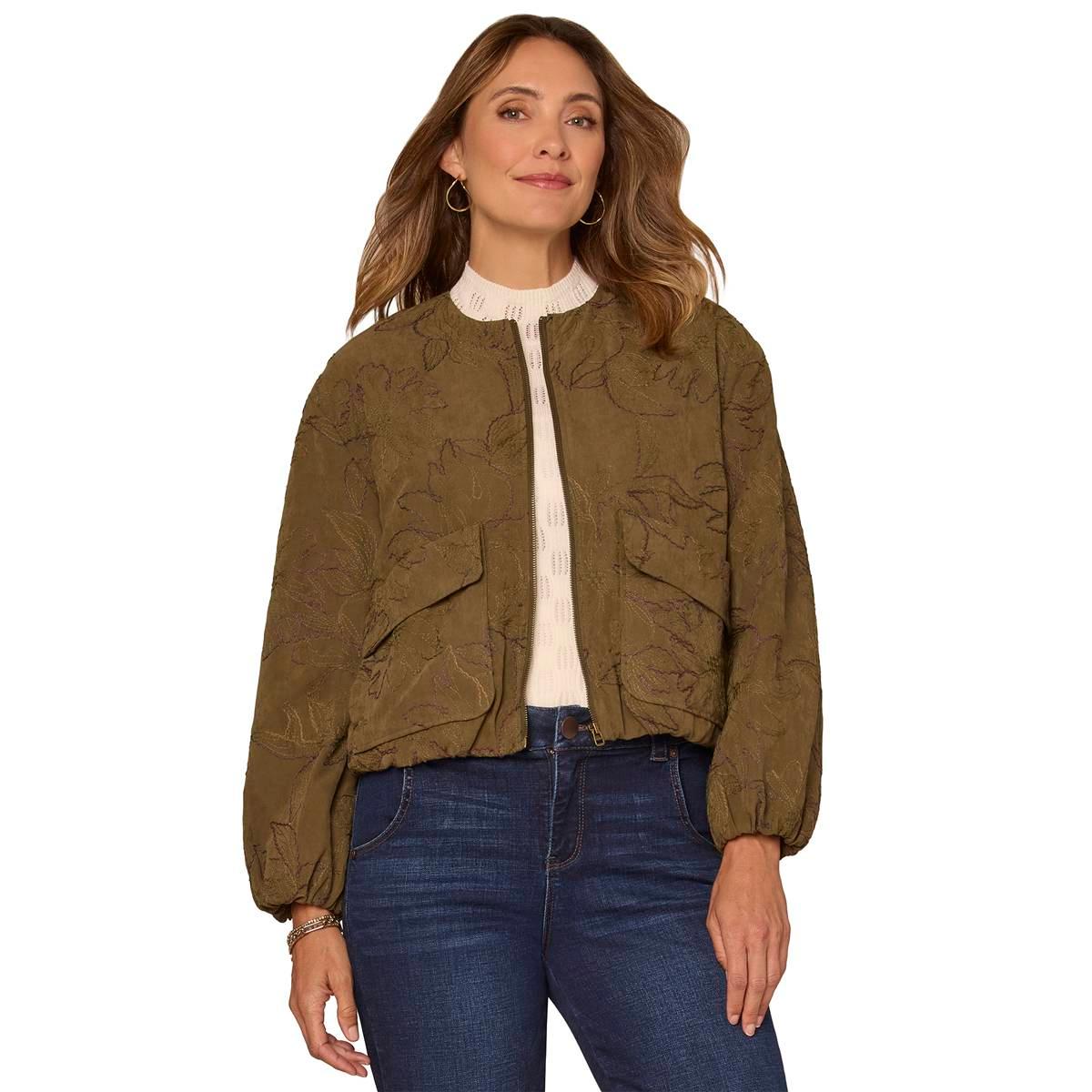 Womens Democracy Cropped Embroidered Bomber Jacket