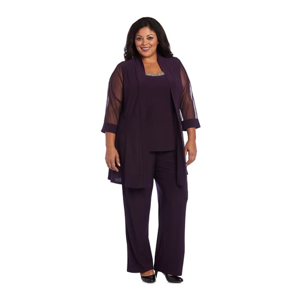 Plus Size R&M Richards 3pc. Sheer Insert Beading Pantsuit Jacket Set ...