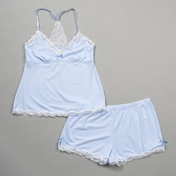 Womens Laura Ashley&#40;R&#41; Gingham Peached Lace Racerback Pajama Set - image 