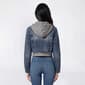 Juniors Love Tree Crop Layer Denim Jacket with Fleece Hood - image 2