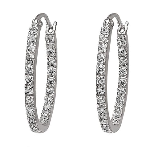 Sterling Silver Diamond Simulant Thin Hoops - image 