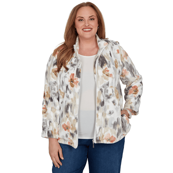 Plus Size Alfred Dunner Classics Watercolor Floral Zip Front Jack - image 