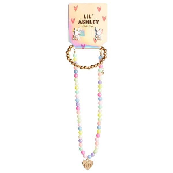 Kids Lil Ashley Beaded Layered Necklace & Bunny Stud Earring Set - image 