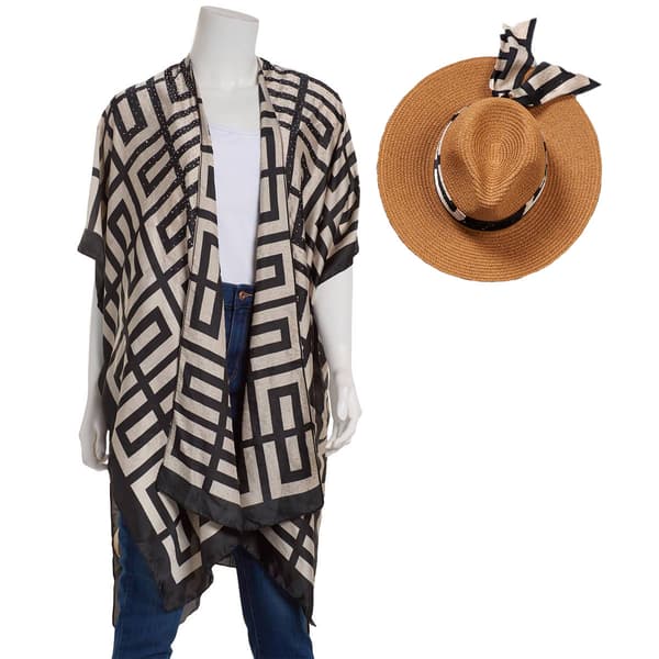 Womens Adrienne Vittadini 2pc. Stoned Kimono & Hat Set - image 