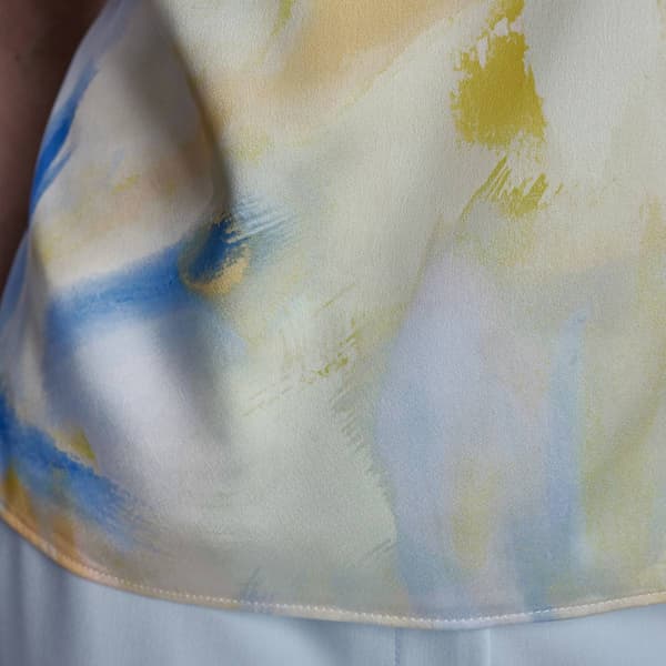 Womens DKNY Sleeveless Asymmetrical V Neck Abstract Blur Blouse