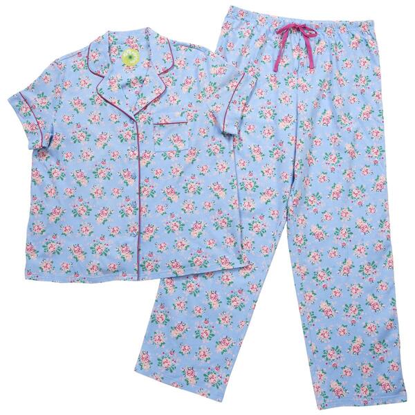 Womens White Orchid Short Sleeve Shabby Chic Floral Pajama Set - image 