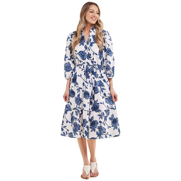 Womens Mlle Gabrielle 3/4 Sleeve Floral Tier Shirtdress - image 