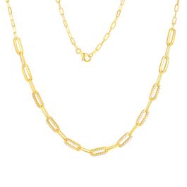 Gold Over Sterling Silver CZ Paperclip Chain Link Necklace