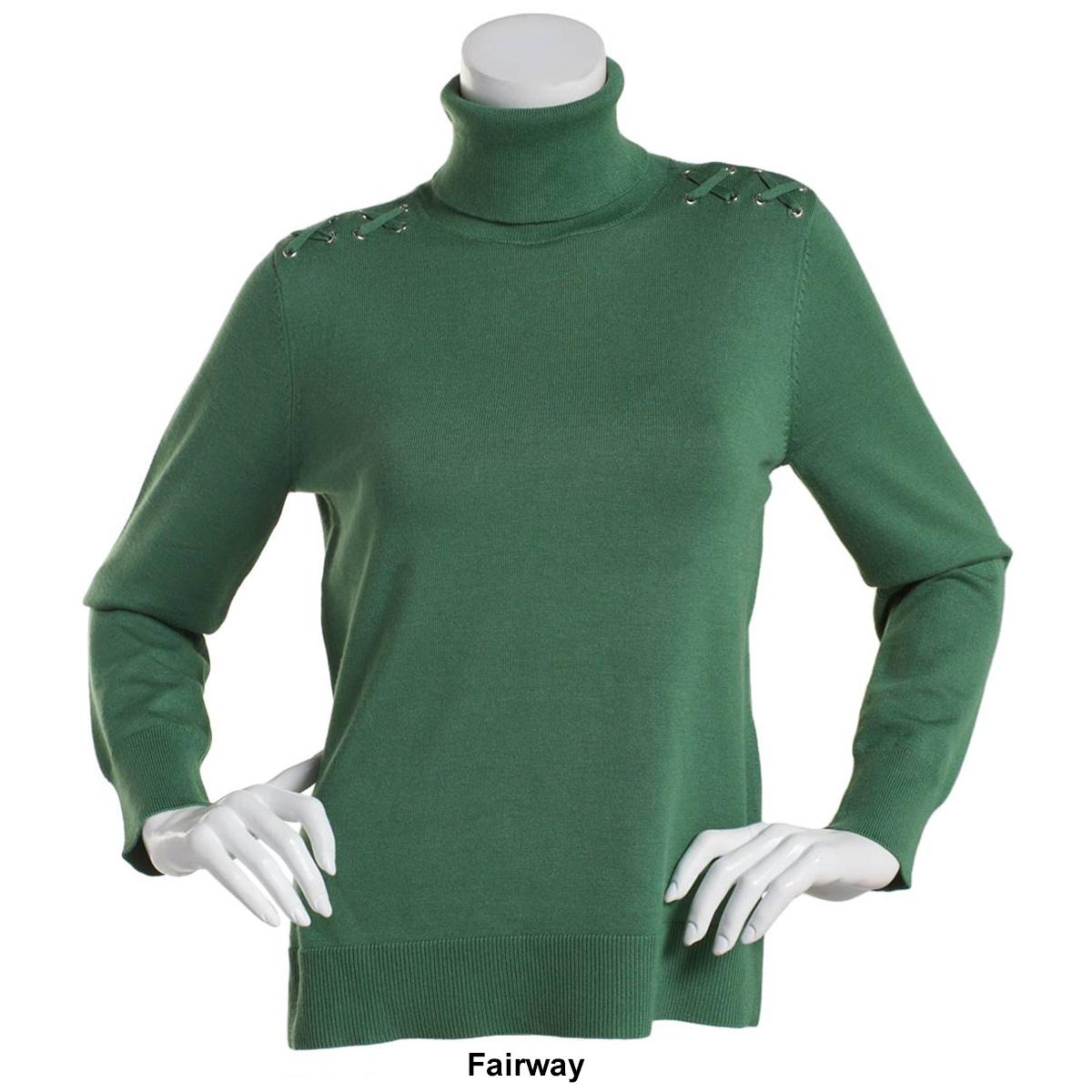 Womens Retrology Long Sleeve X Shoulder Turtleneck Sweater
