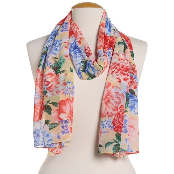 Womens Renshun Beautiful Floral Pearl Silk Oblong Scarf - Ivory - image 