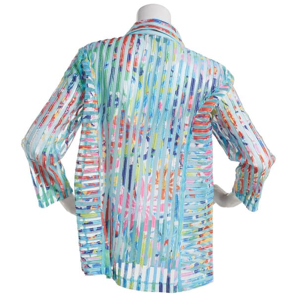 Womens Ali Miles Long Sleeve Colorful Ribbons Zip Neck Blouse