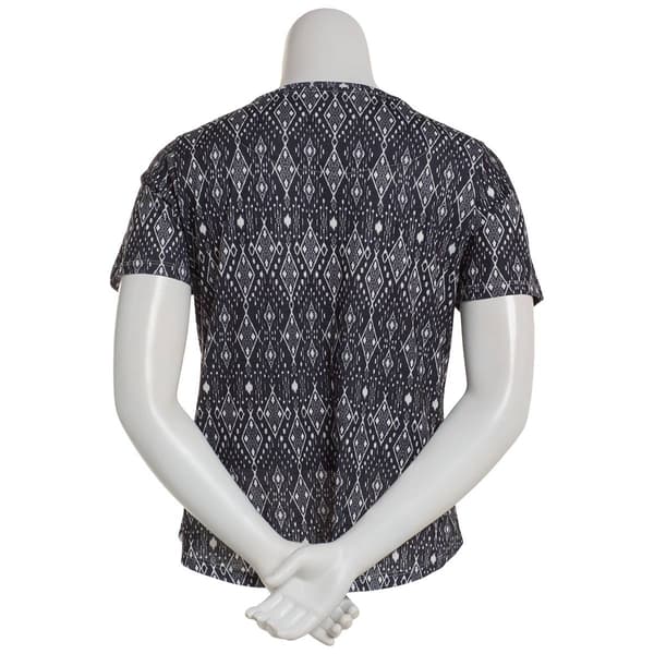 Womens Emily Daniels Short Sleeve Strappy Neck Ikat Tee