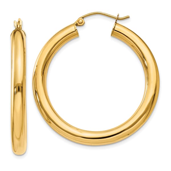 Gold Classics(tm) 14kt. Glossy Gold 35mm Hoop Earrings - image 