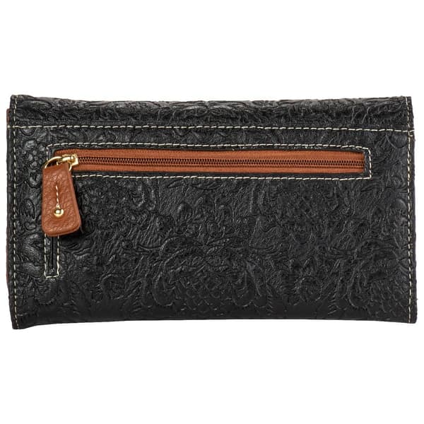 Womens Stone Mountain Cornell Batik Embossed Trifold Wristlet