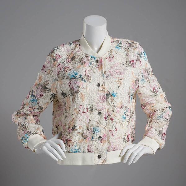 Womens Nanette Lepore Long Sleeve Floral Lace Bomber Jacket - image 