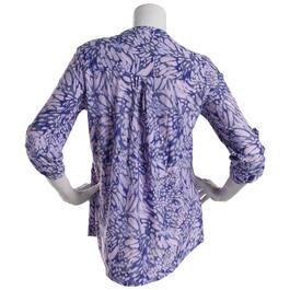 Womens Notations 3/4 Sleeve Jacquard Pleat Henley Blouse